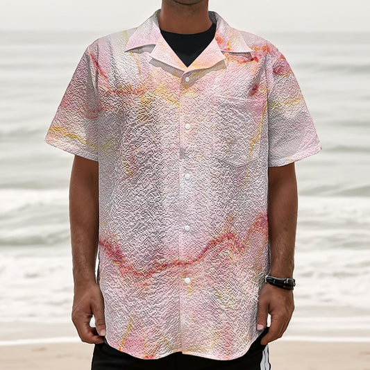Pink Marble Print Textured Short Sleeve Shirt