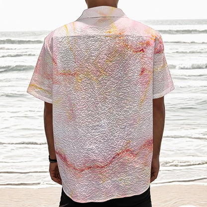 Pink Marble Print Textured Short Sleeve Shirt