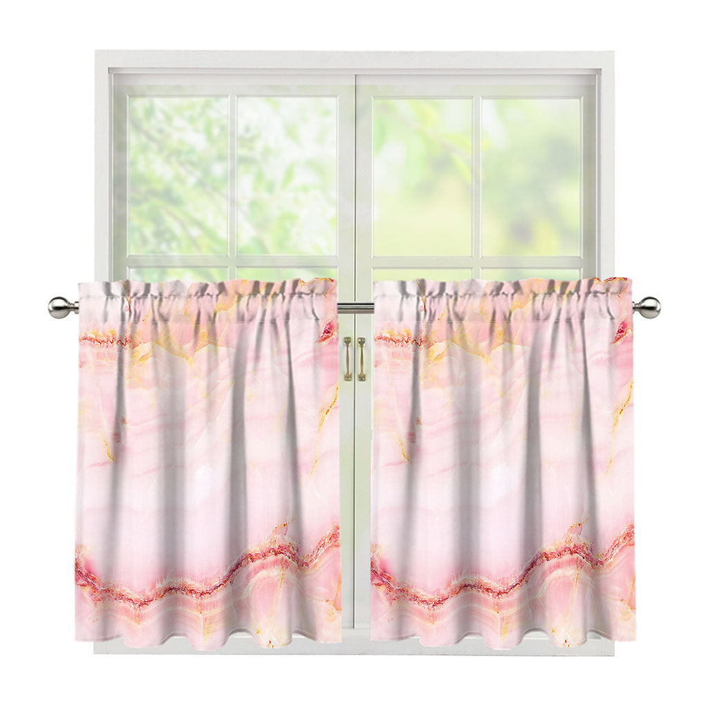 Pink Marble Print Tier Curtains