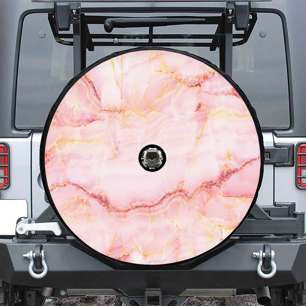 Pink Marble Print Tire Cover With Camera Hole