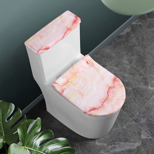 Pink Marble Print Toilet Lid And Tank Cover Set