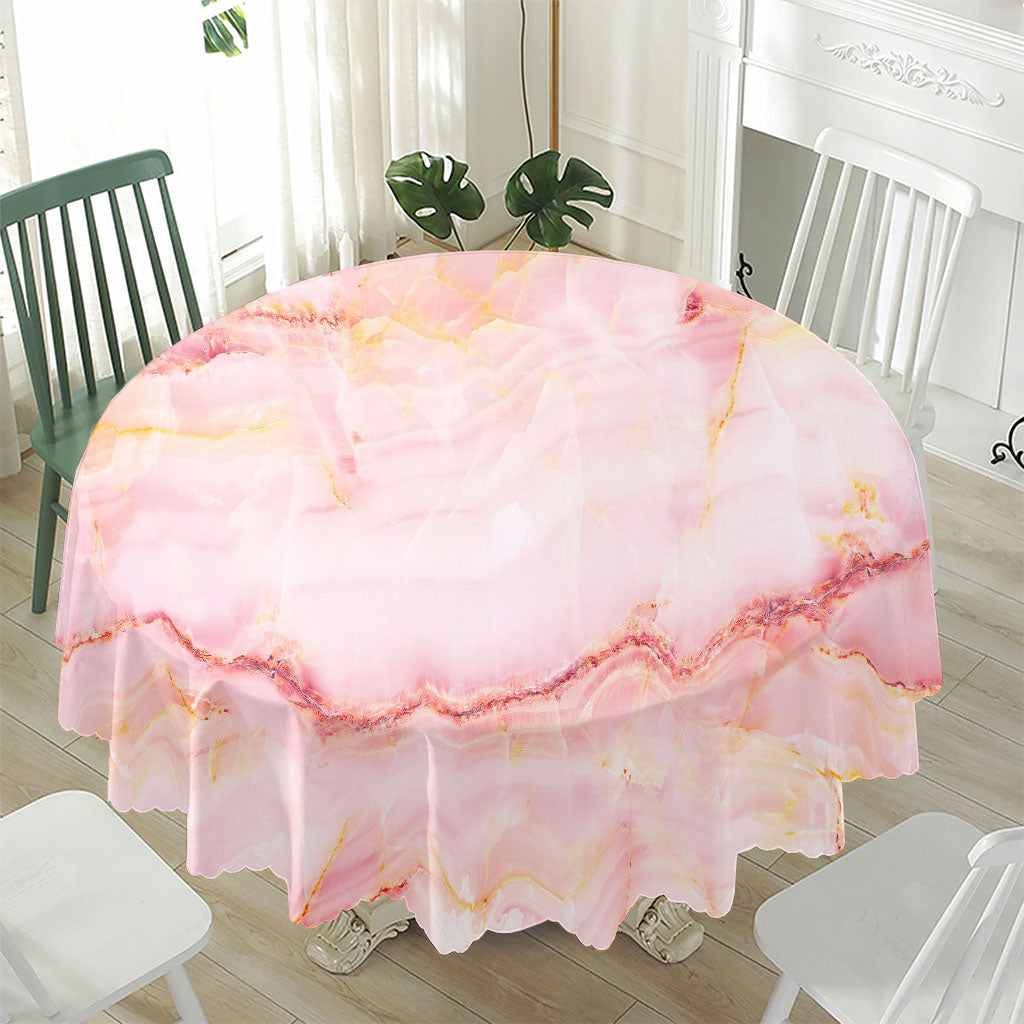 Pink Marble Print Waterproof Round Tablecloth