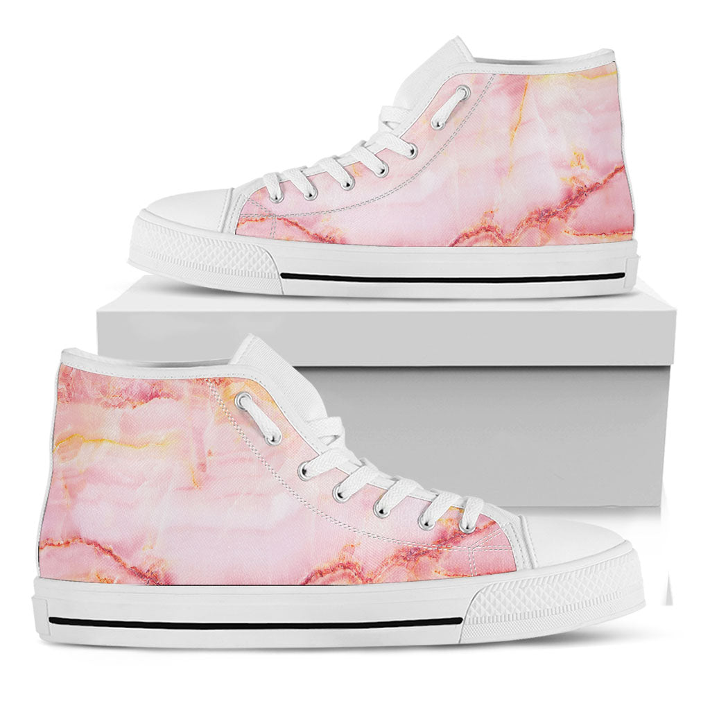 Pink Marble Print White High Top Sneakers