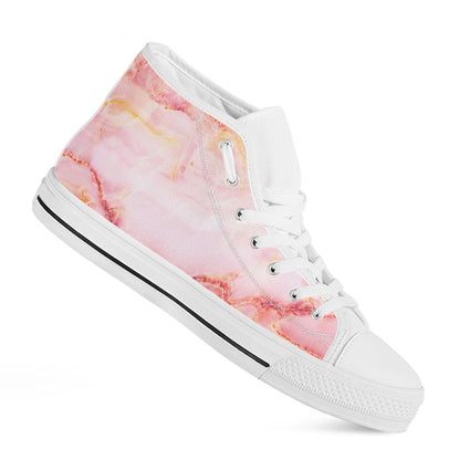 Pink Marble Print White High Top Sneakers
