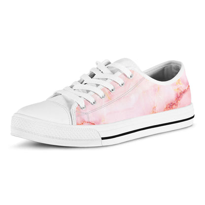 Pink Marble Print White Low Top Sneakers