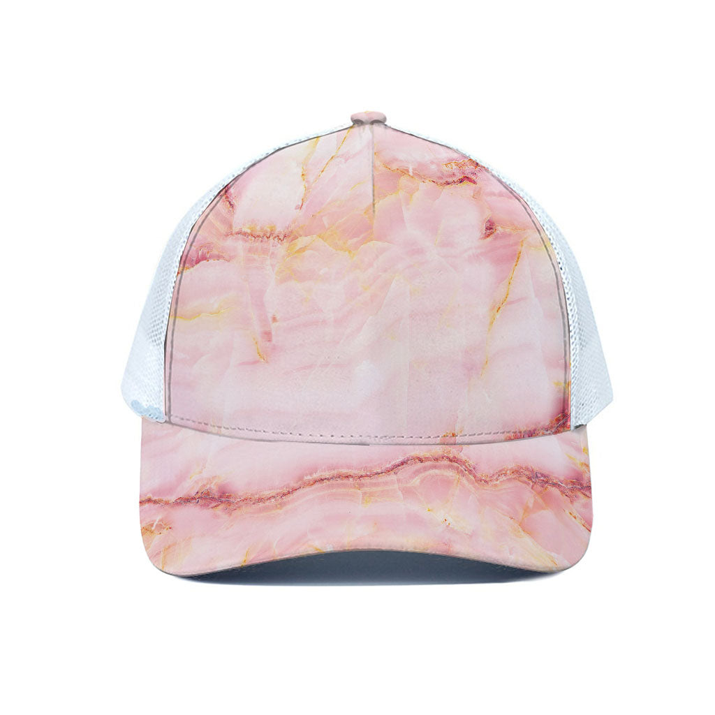 Pink Marble Print White Mesh Trucker Cap