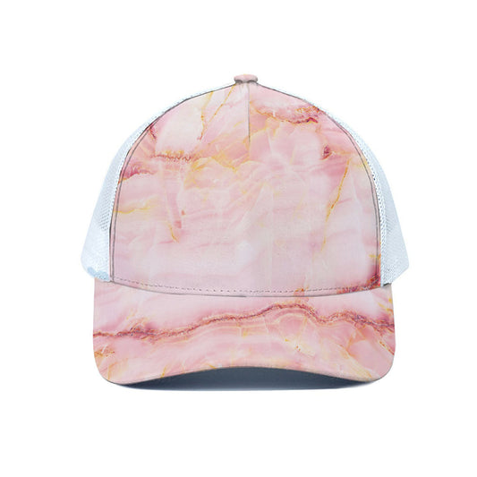 Pink Marble Print White Mesh Trucker Cap