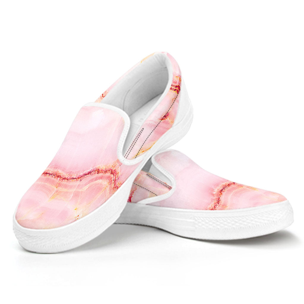 Pink Marble Print White Slip On Sneakers