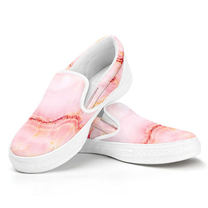 Pink Marble Print White Slip On Sneakers