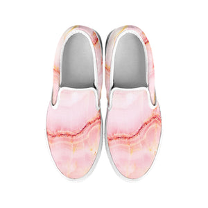 Pink Marble Print White Slip On Sneakers