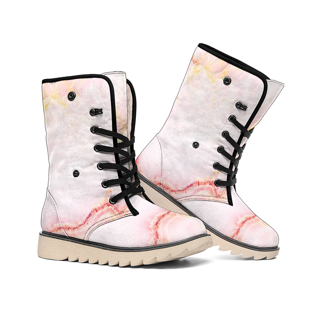 Pink Marble Print Winter Boots