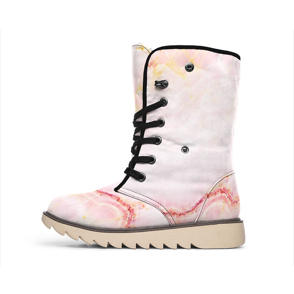 Pink Marble Print Winter Boots