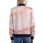 Pink Marble Print Women's Bomber Jacket