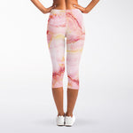 Pink Marble Print Women's Capri Leggings