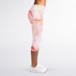 Pink Marble Print Women's Capri Leggings