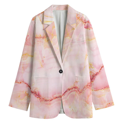 Pink Marble Print Women's Cotton Blazer
