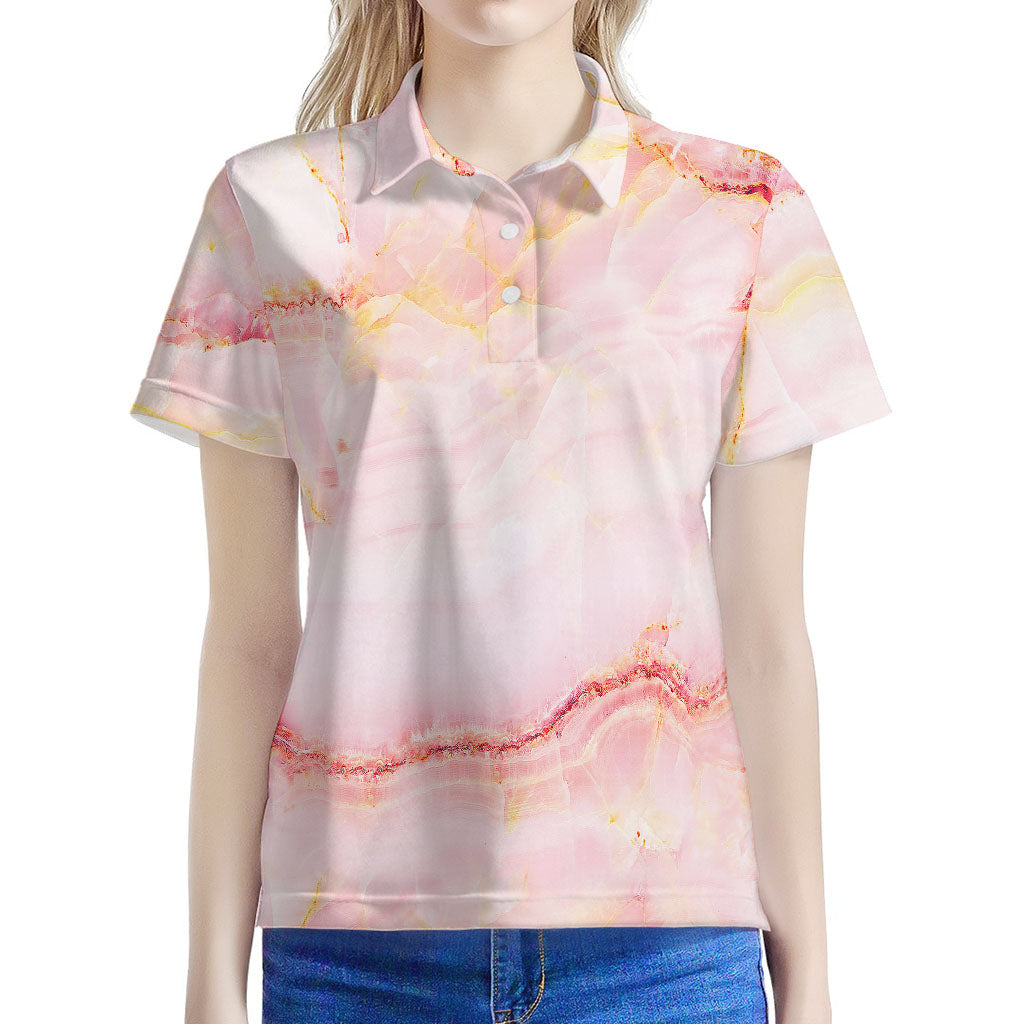 Pink Marble Print Women's Polo Shirt