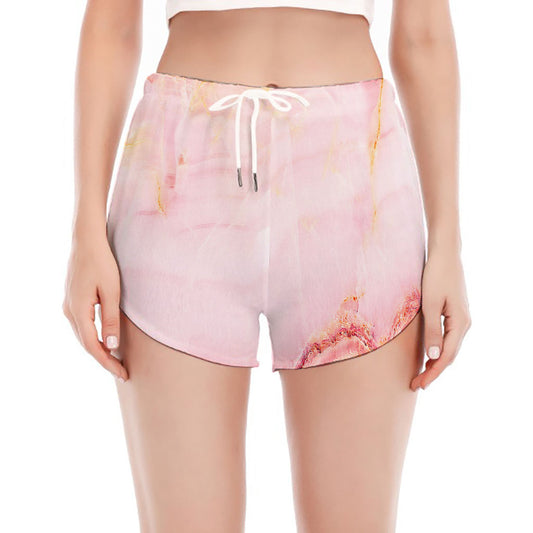 Pink Marble Print Women's Split Running Shorts