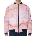 Pink Marble Print Zip Sleeve Bomber Jacket
