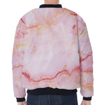 Pink Marble Print Zip Sleeve Bomber Jacket