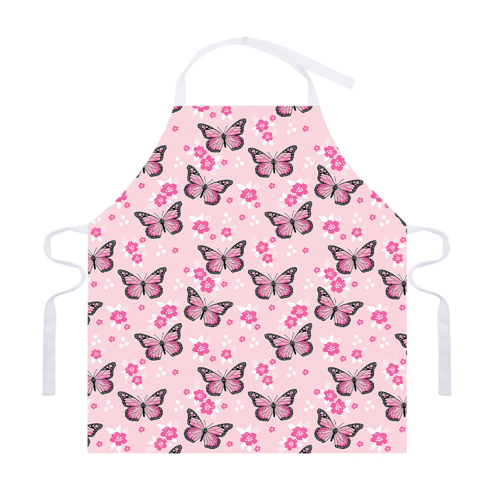 Pink Monarch Butterfly Pattern Print Adjustable Apron