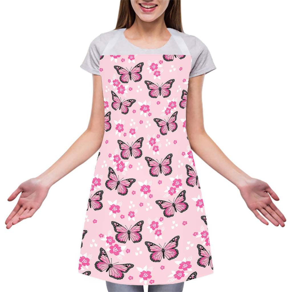 Pink Monarch Butterfly Pattern Print Adjustable Apron