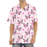 Pink Monarch Butterfly Pattern Print Aloha Shirt
