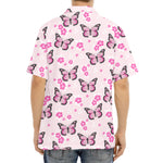 Pink Monarch Butterfly Pattern Print Aloha Shirt