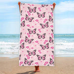 Pink Monarch Butterfly Pattern Print Beach Towel