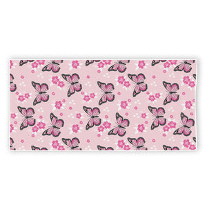 Pink Monarch Butterfly Pattern Print Beach Towel