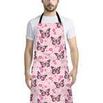 Pink Monarch Butterfly Pattern Print Bib Apron With Pocket