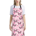 Pink Monarch Butterfly Pattern Print Bib Apron With Pocket