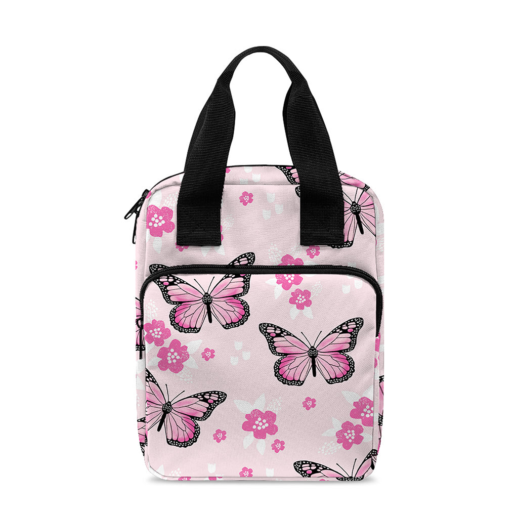 Pink Monarch Butterfly Pattern Print Bible Tote Bag