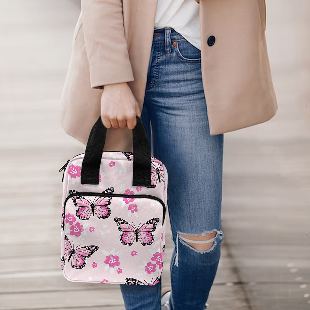Pink Monarch Butterfly Pattern Print Bible Tote Bag