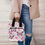 Pink Monarch Butterfly Pattern Print Bible Tote Bag