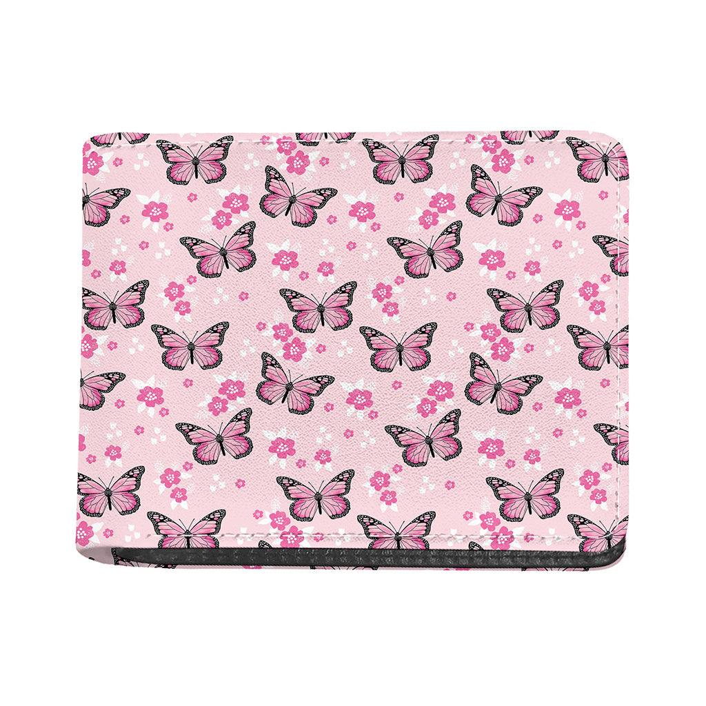 Pink Monarch Butterfly Pattern Print Bifold Wallet