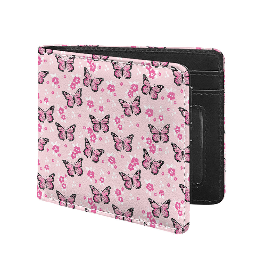 Pink Monarch Butterfly Pattern Print Bifold Wallet