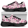 Pink Monarch Butterfly Pattern Print Black Chunky Shoes