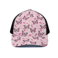 Pink Monarch Butterfly Pattern Print Black Mesh Trucker Hat