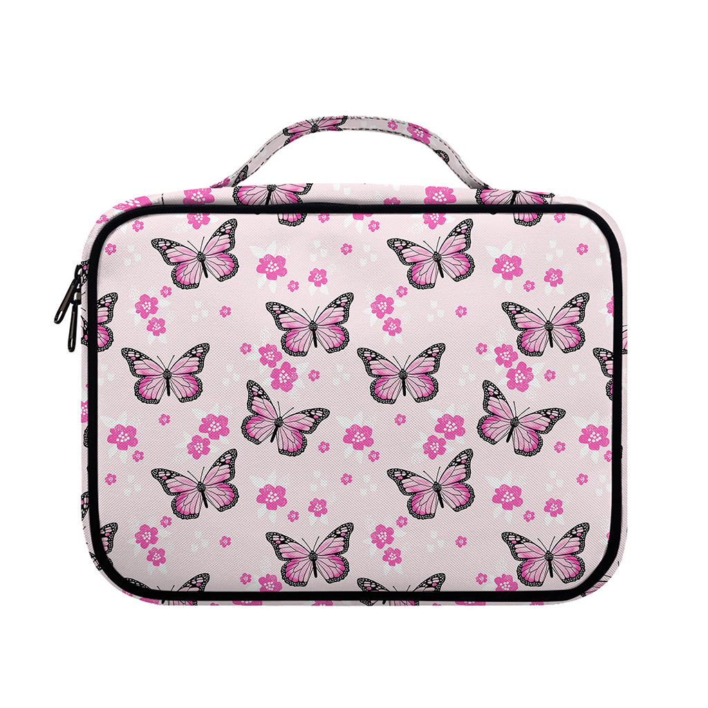 Pink Monarch Butterfly Pattern Print Briefcase Bible Bag
