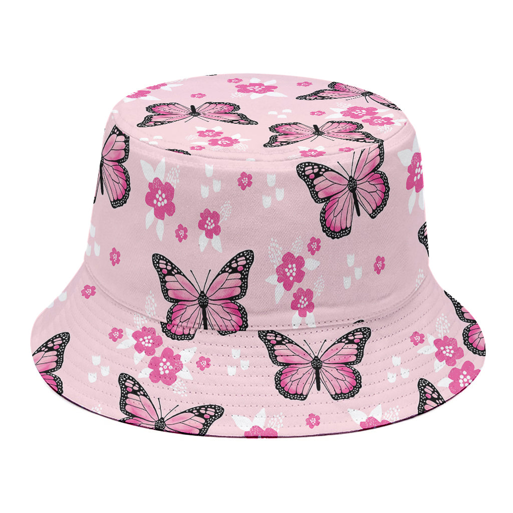 Pink Monarch Butterfly Pattern Print Bucket Hat