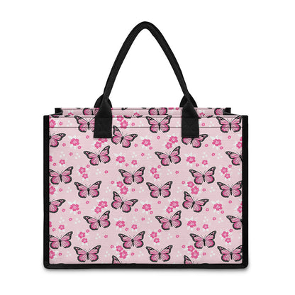 Pink Monarch Butterfly Pattern Print Canvas Tote Bag