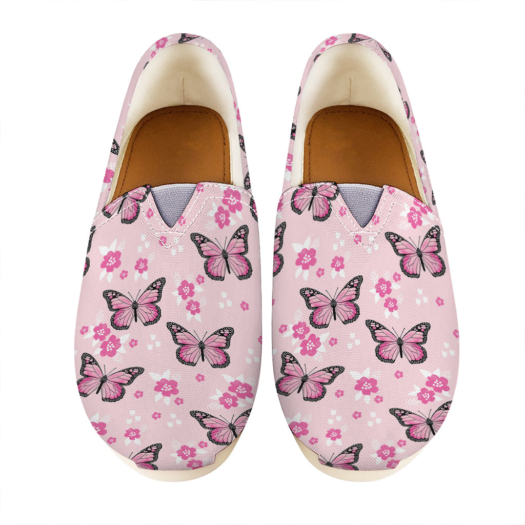 Pink Monarch Butterfly Pattern Print Casual Shoes