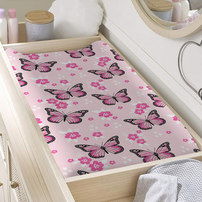 Pink Monarch Butterfly Pattern Print Changing Pad Cover