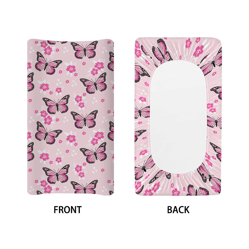 Pink Monarch Butterfly Pattern Print Changing Pad Cover