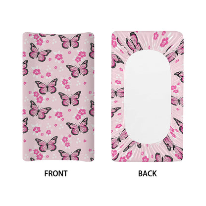 Pink Monarch Butterfly Pattern Print Changing Pad Cover