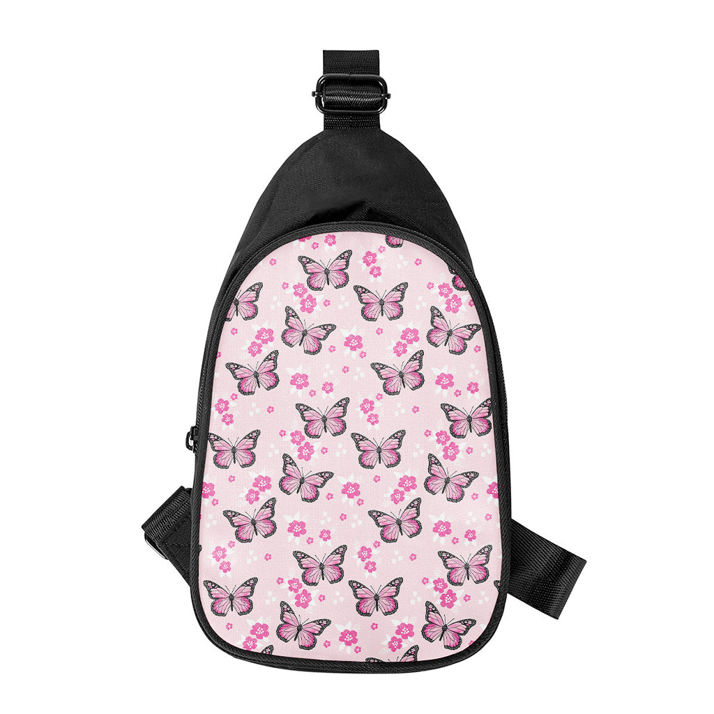 Pink Monarch Butterfly Pattern Print Chest Bag