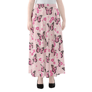 Pink Monarch Butterfly Pattern Print Chiffon Maxi Skirt