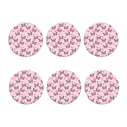 Pink Monarch Butterfly Pattern Print Coaster Set