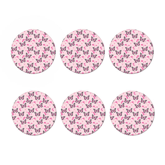 Pink Monarch Butterfly Pattern Print Coaster Set